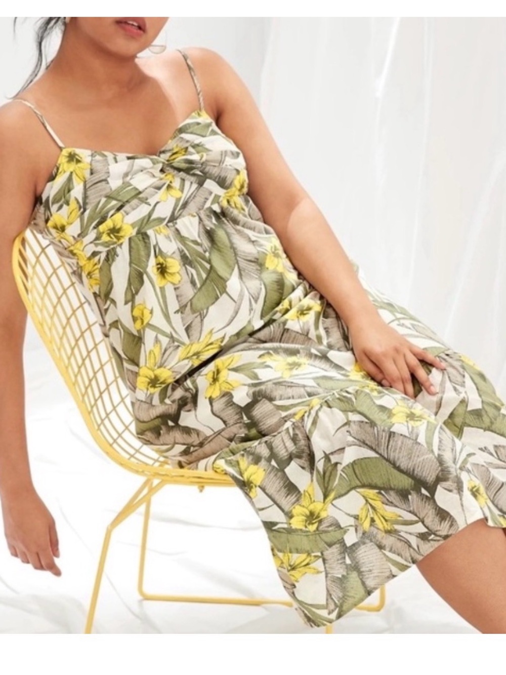 Banana Republic Tropical Yellow and Green Floral Midi